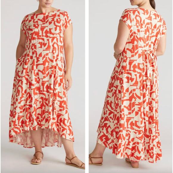 Universal Standard Orange Cream Geo Print Hi Low Skirt sz L (22-24) - Picture 1 of 10